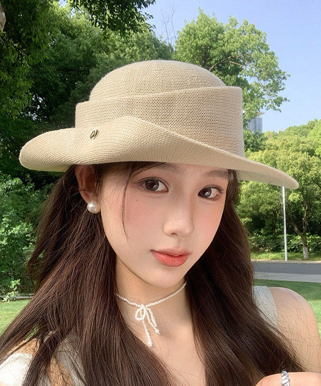 2026 New Summer Beige Grass Woven Flip Eave Sun Hat