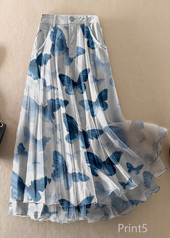 Natural Print1 high waist Patchwork Tulle Skirts Spring