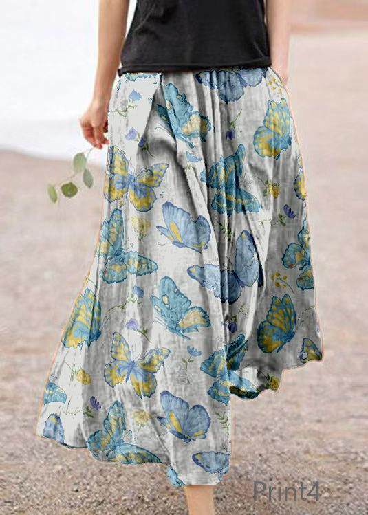 Retro Print2 Pockets Linen Skirt Summer