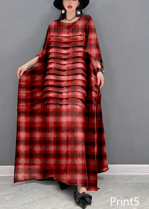 Grace Print1 O-Neck Striped Chiffon Ankle Dress Batwing Sleeve