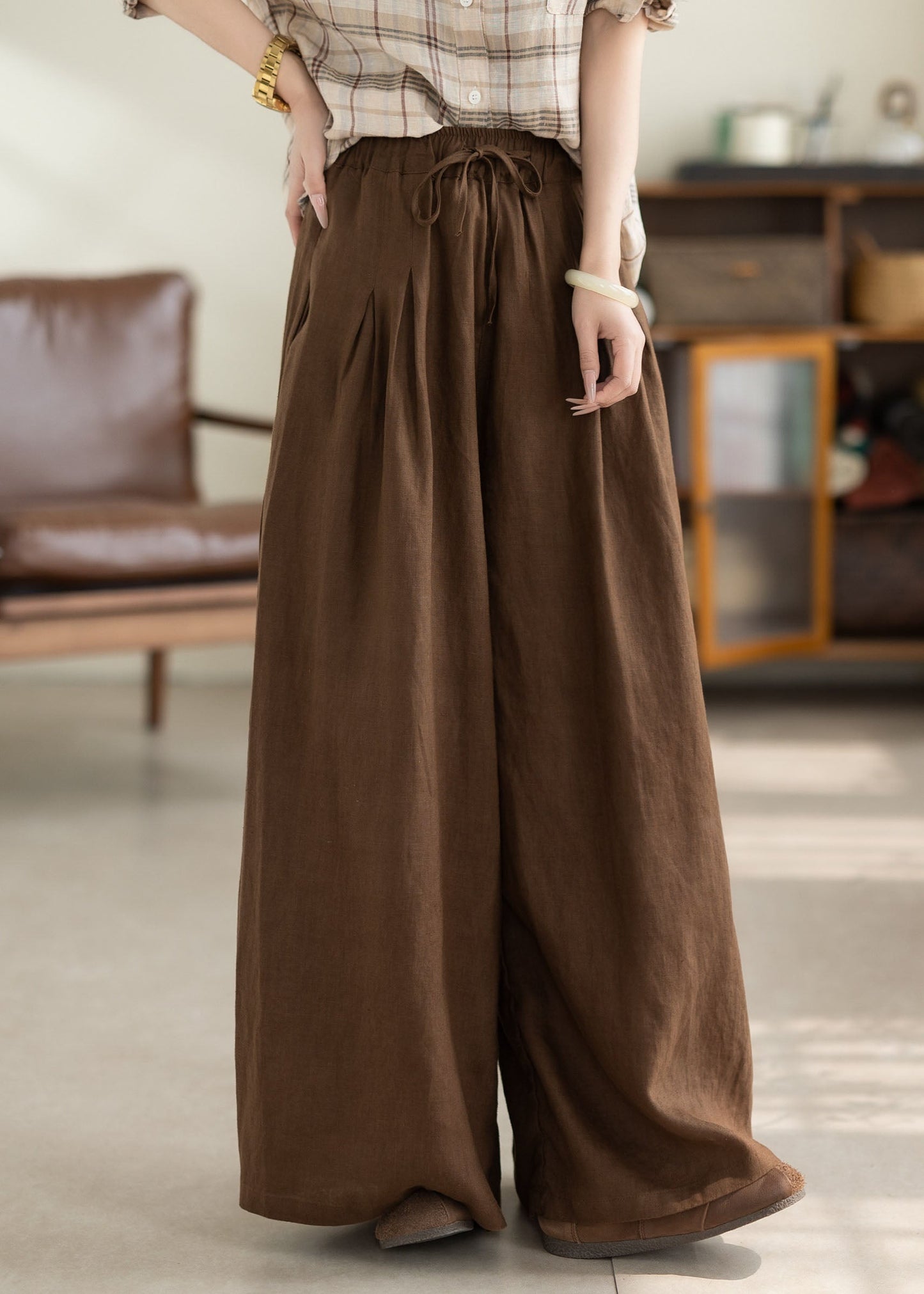 Beautiful Green Pockets Elastic Waist Linen Pants Summer