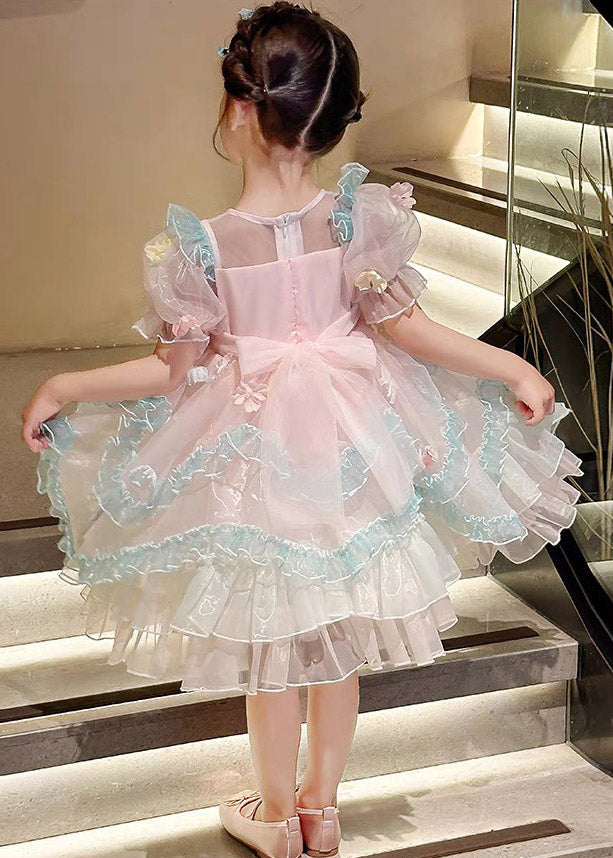 Beautiful Light Purple Ruffled Patchwork Tulle Kids Long Dresses Summer