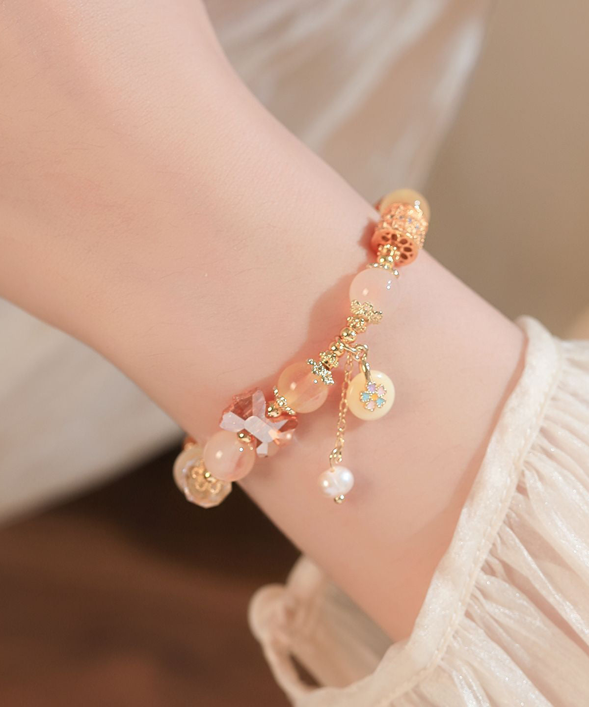 Beautiful Rainbow Alloy Beading Crystal PearlCharm Bracelet