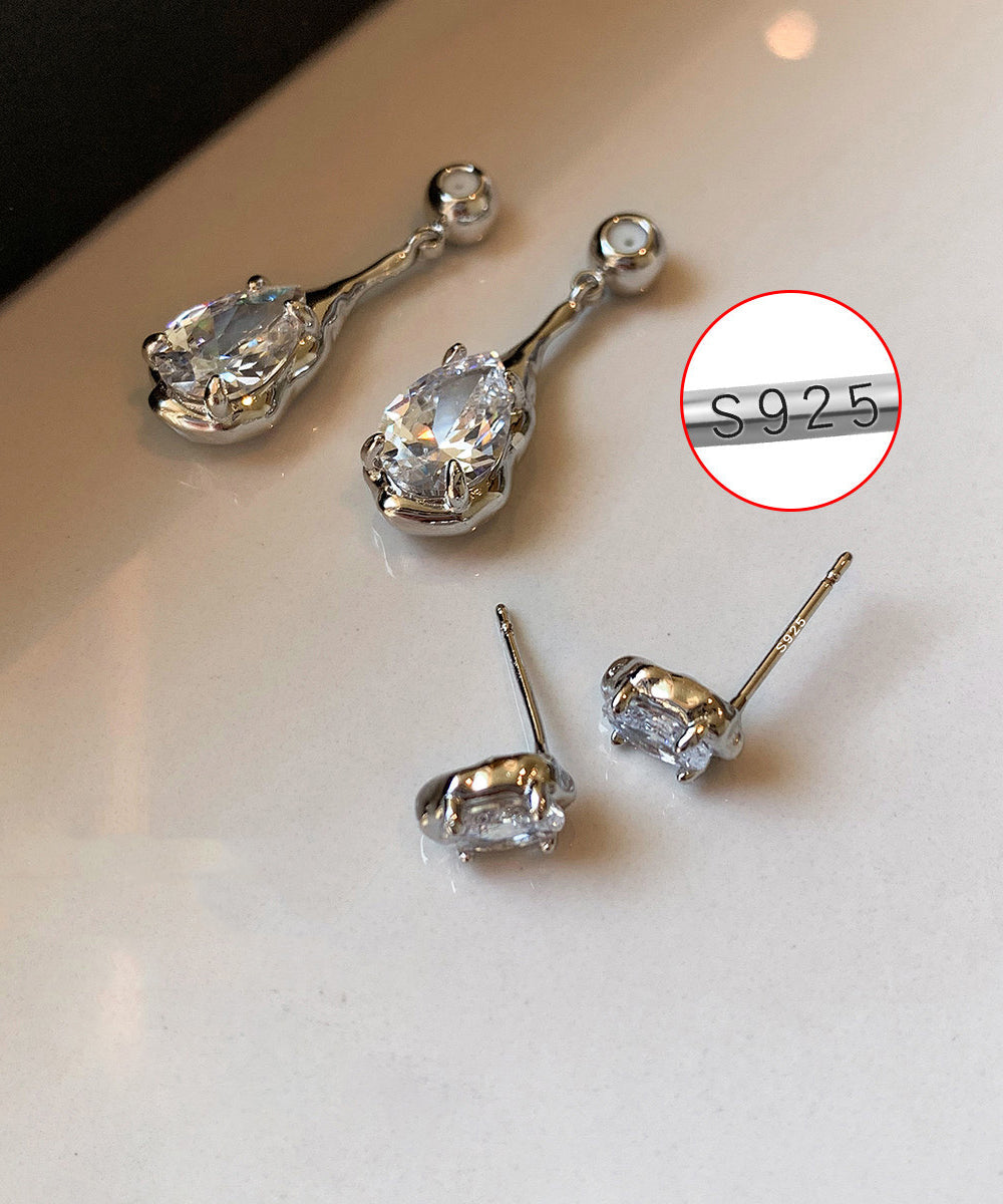 Beautiful Silvery Teardrop Shape Sparkling Zircon Drop Earrings
