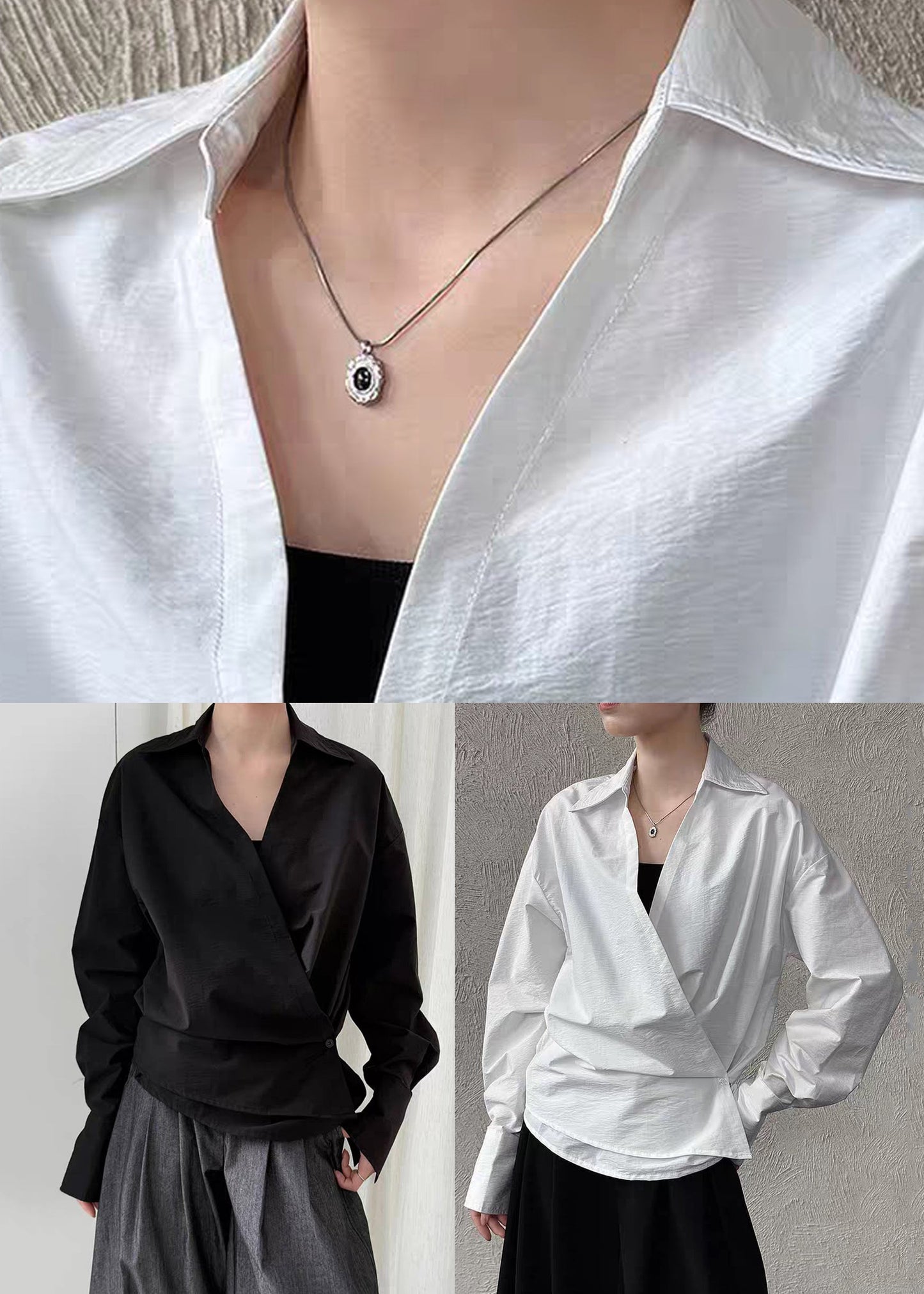 Black Solid Top Asymmetrical Button Spring