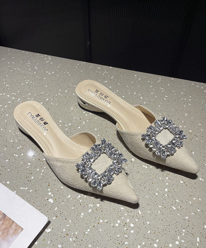 Blue Suede Elegant Zircon Slide Sandals Pointed Toe