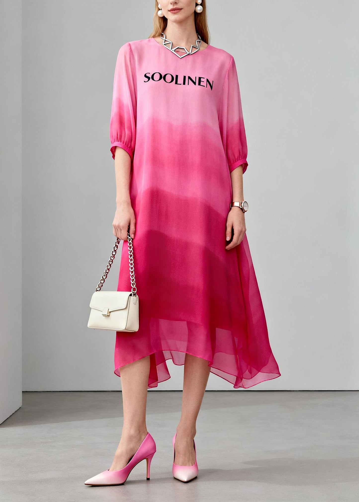 Bohemian Gradient Color O Neck Print Chiffon Maxi Dress Summer