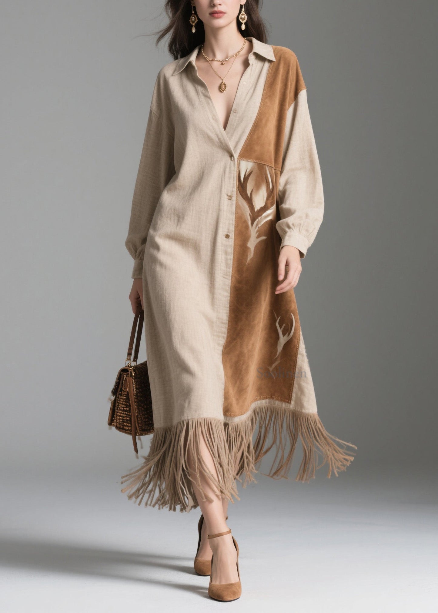 Bohemian Peter Pan Collar Tassel Patchwork Cotton Dresses Spring