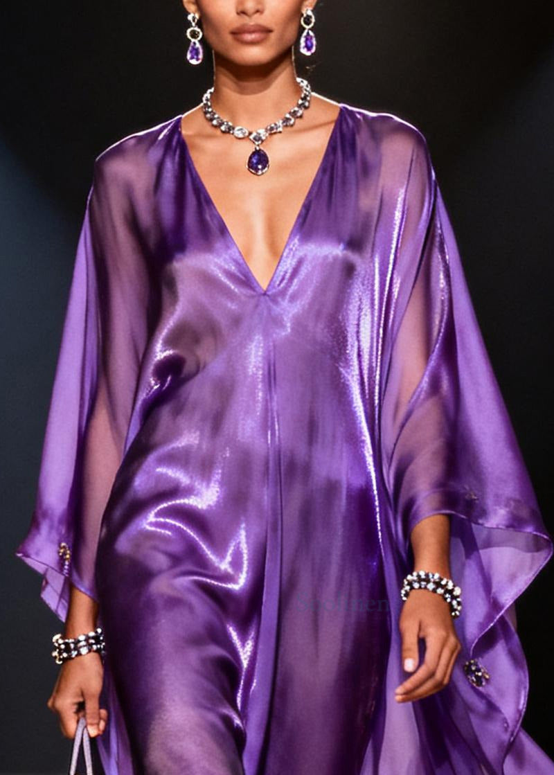Boho Purple Oversized Draping Chiffon Long Dresses Summer