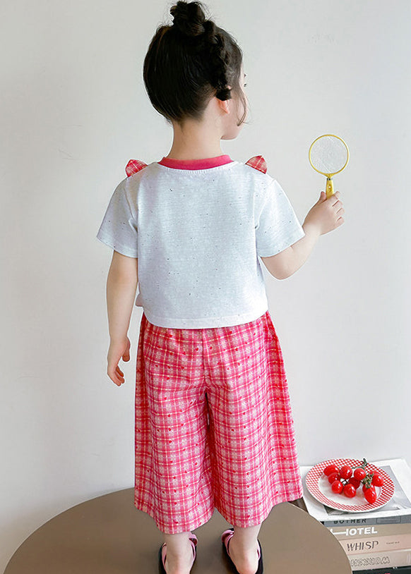 Boho Red Plaid Cute Cat Cotton Baby Girls Two Pieces Set Summer