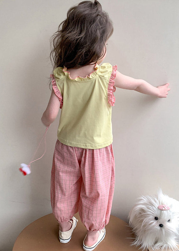 Boutique Yellow O-Neck Kids Vest And Lantern Pants Two Piece Set Sleeveless