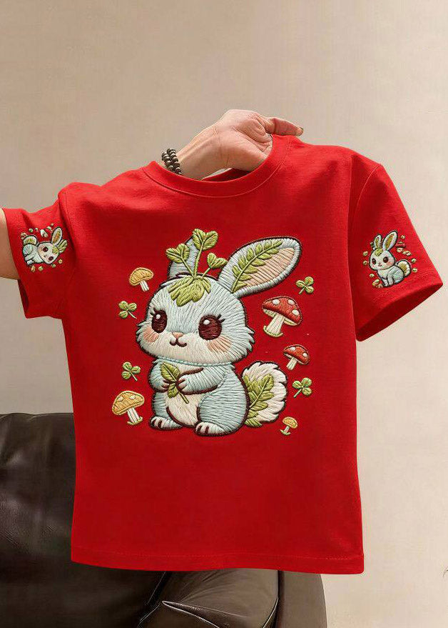 Brief White O-Neck Cartoon Print Girls Tops Summer