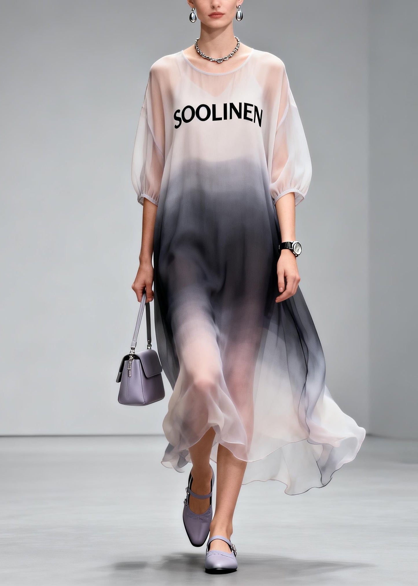Casual Gradient Color Draping Chiffon Holiday Dress Summer