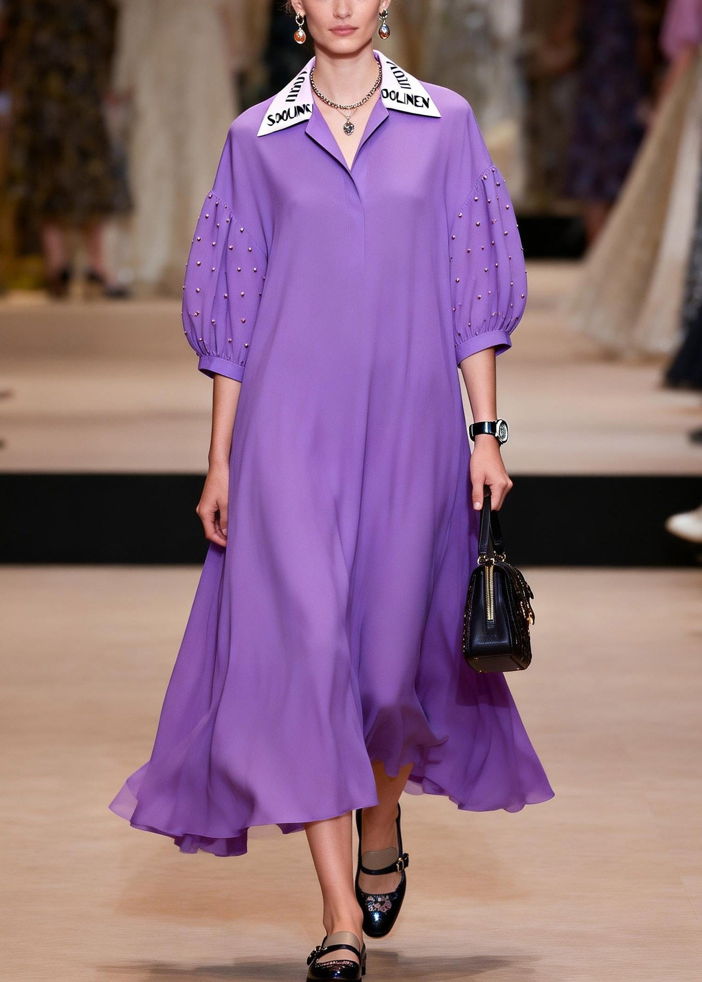 Casual Purple Graphic Patchwork Chiffon Maxi Dresses Summer