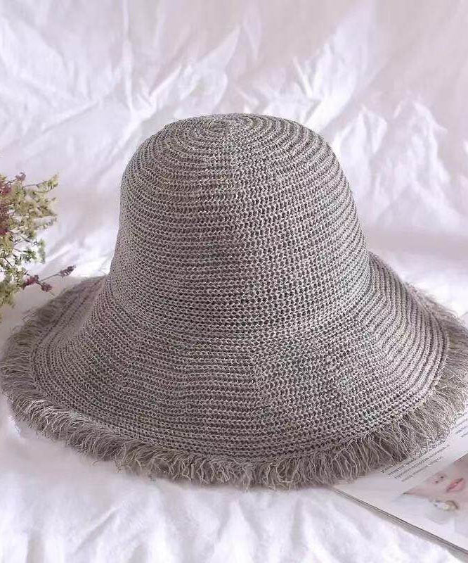 Chic Khaki Tassel Straw Woven Floppy Sun Hat