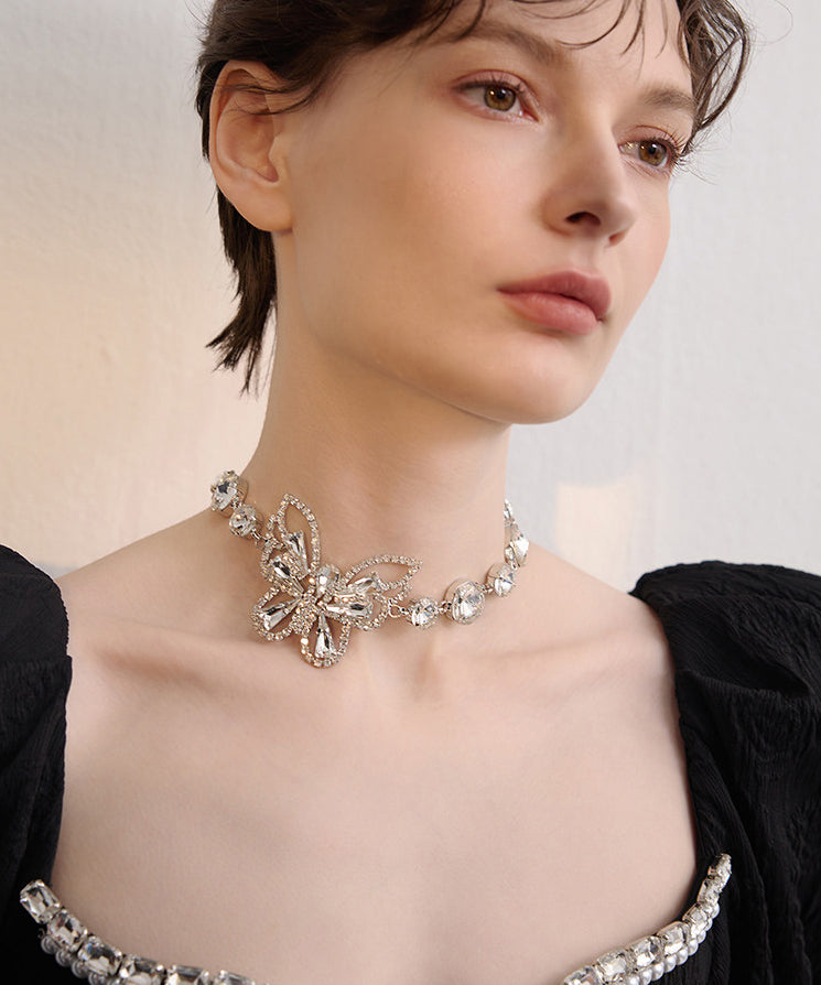 Chic White Butterfly Sparkling Zircon Choker