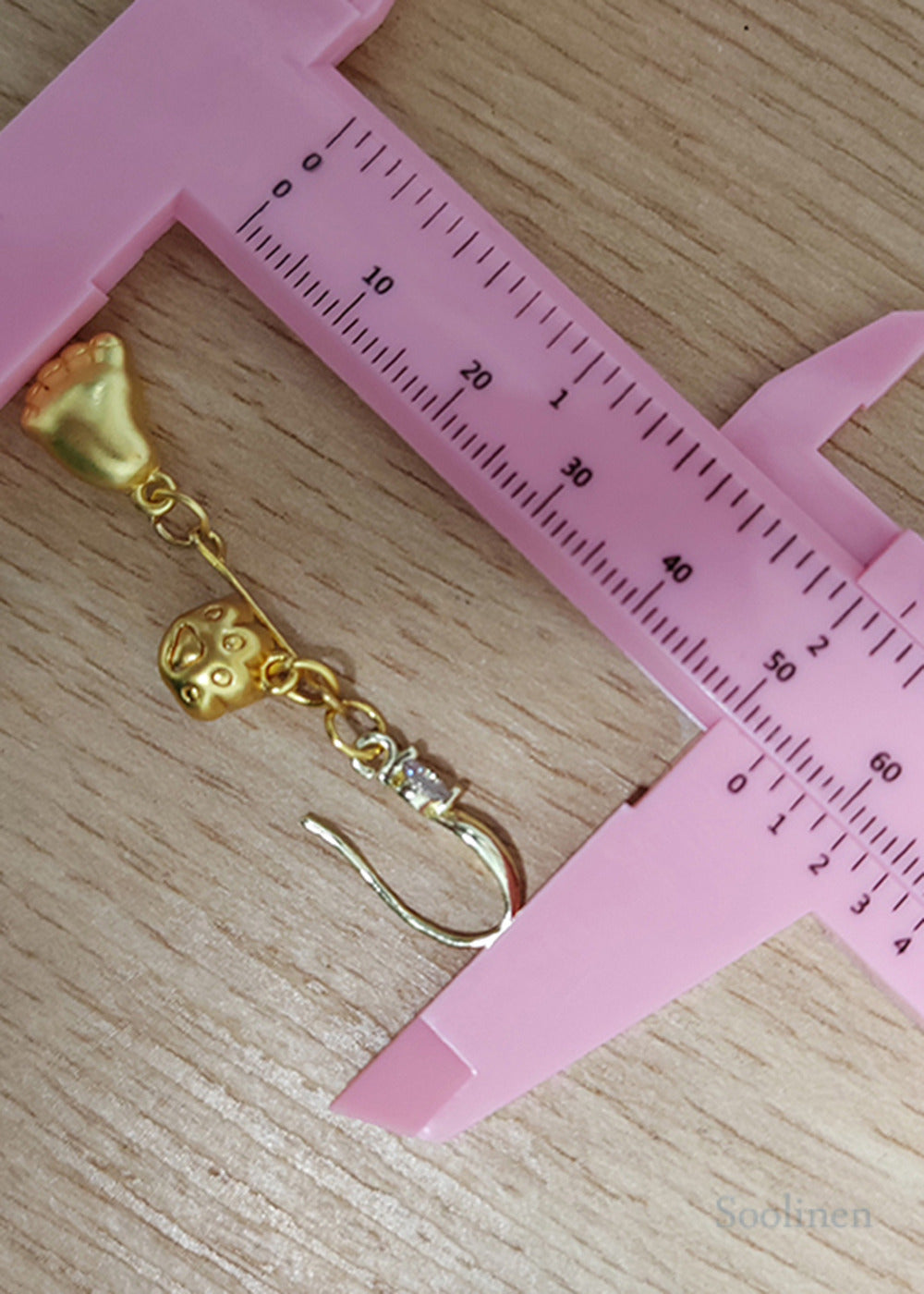 Cute Little Feet 14K Gold Long Drop Earrings