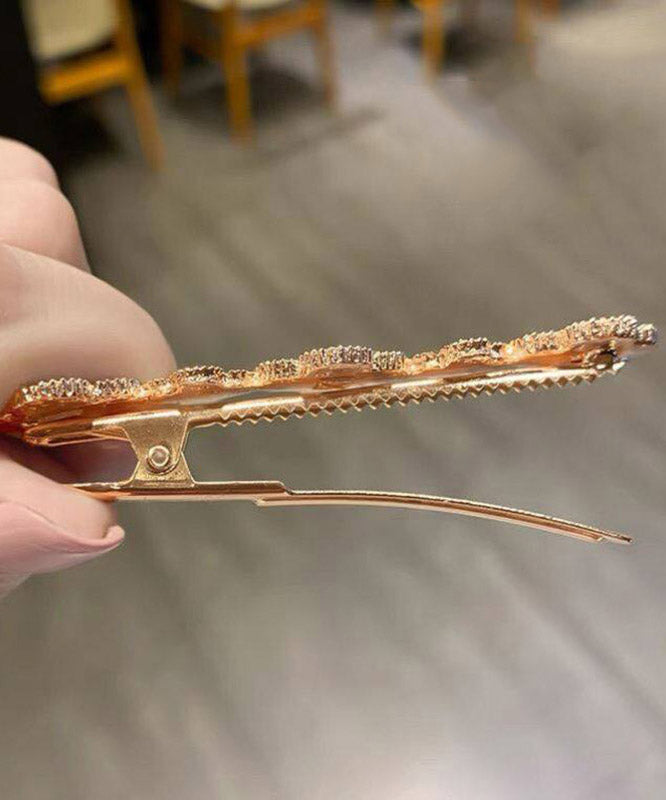 Cute Pink Alloy Zircon Four-Leaf Clover Hairpin