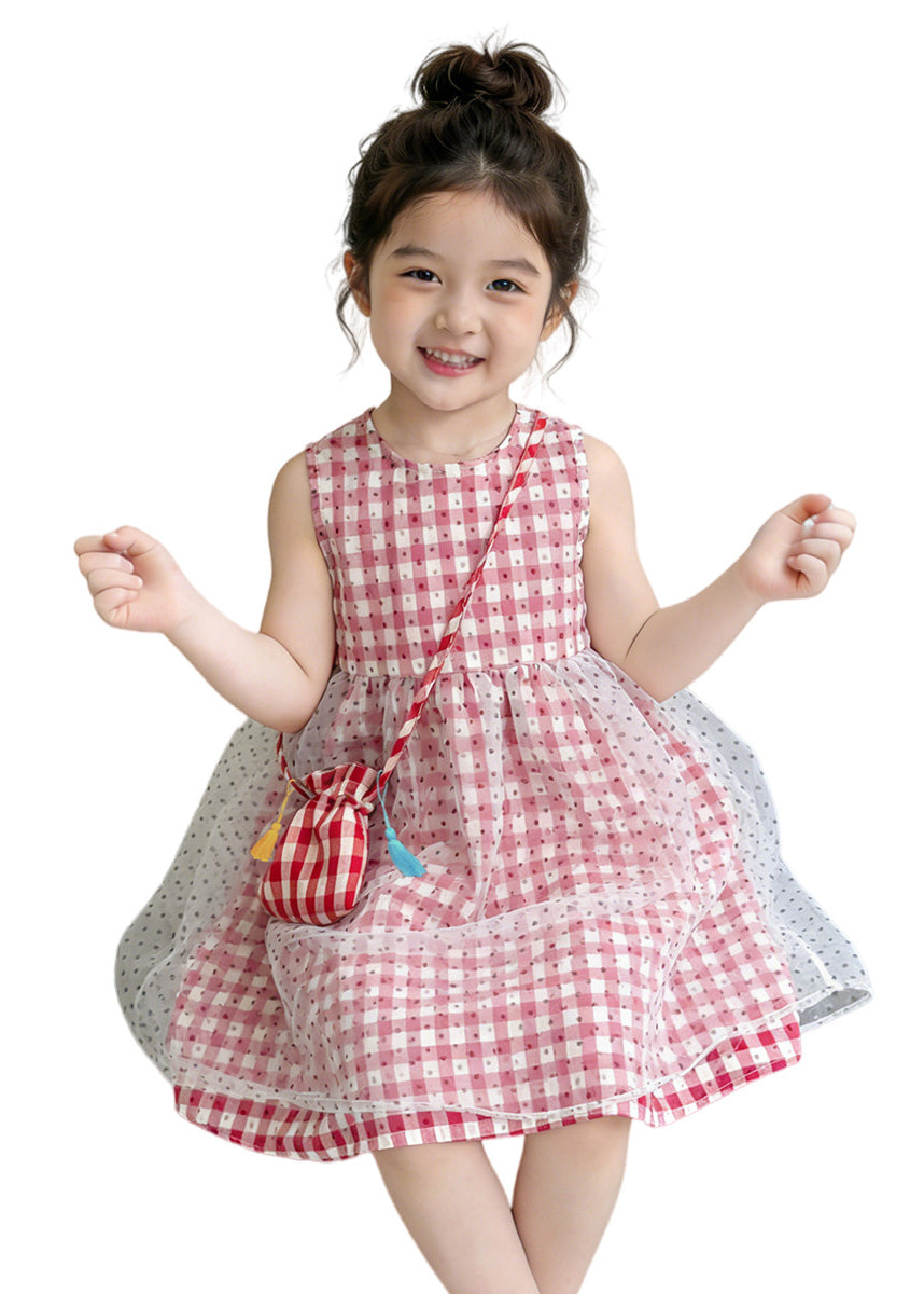 Cute Red Plaid Patchwork Tulle Baby Girls Day Dresses Summer