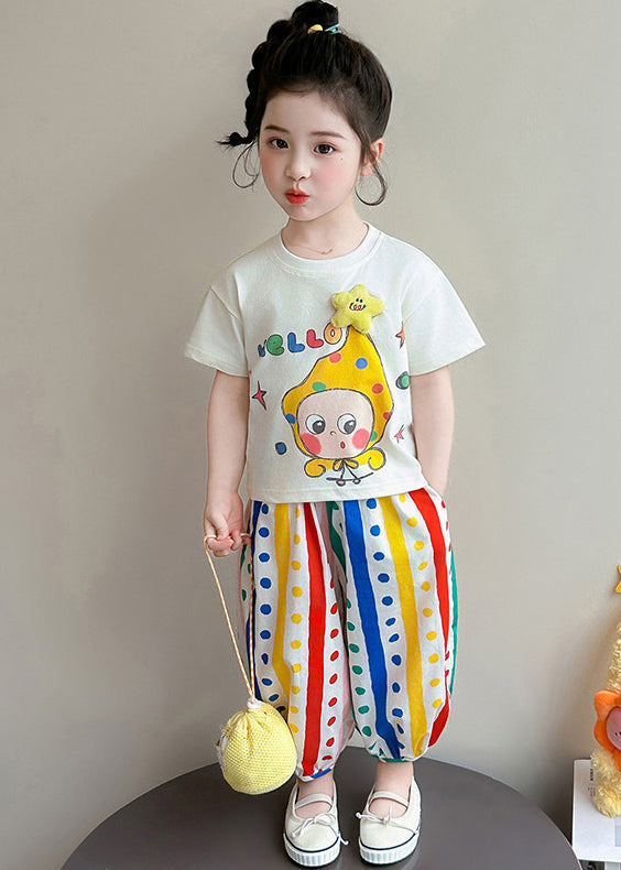 DIY Rainbow Oversized Print Cotton Baby Girls Two Pieces Set Summer
