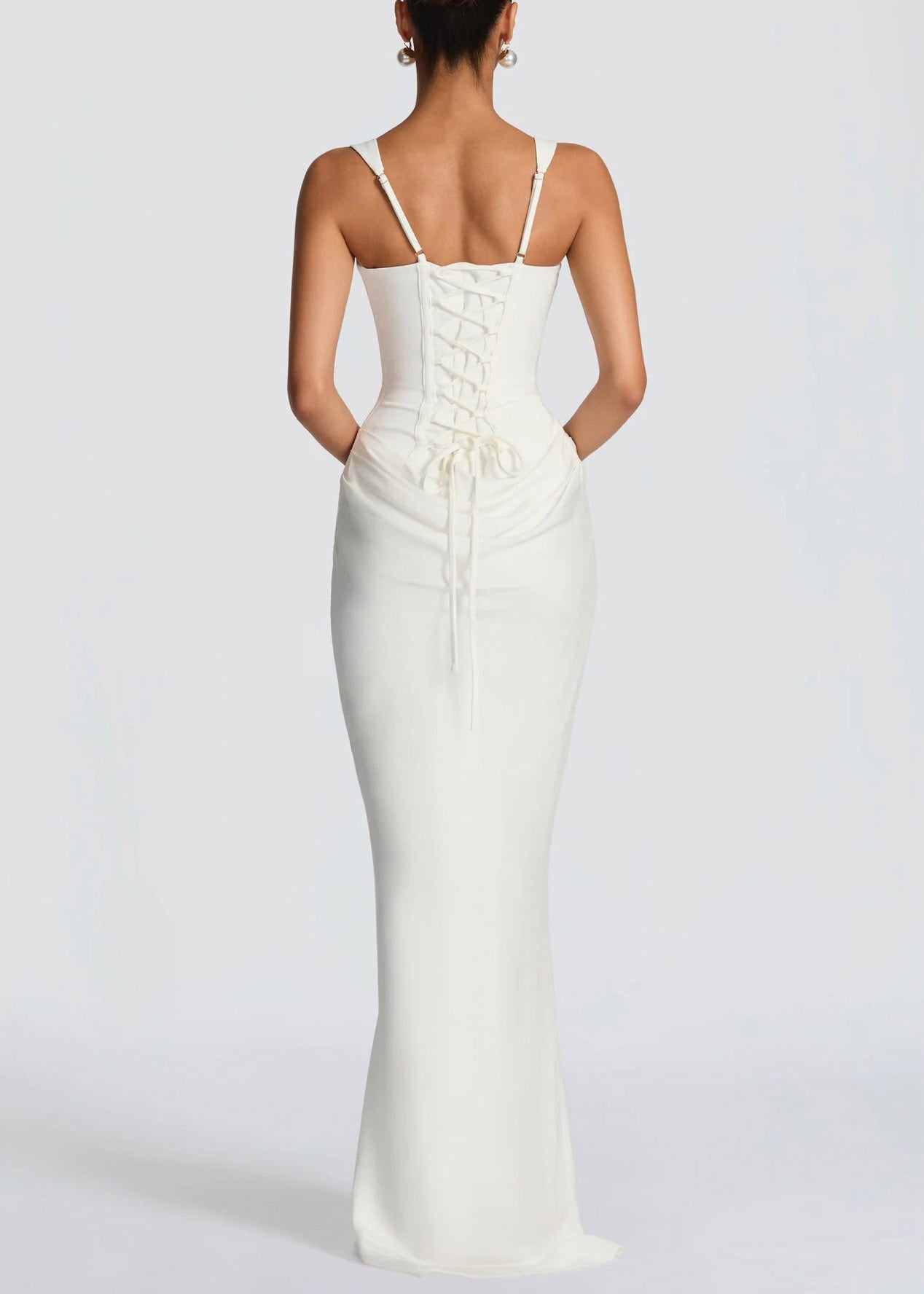 Elegant White Square Collar Flattering Maxi Spaghetti Strap Dress Sleeveless