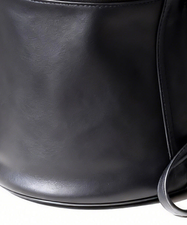 Fashion Black Calf Leather Versatile Round Bag