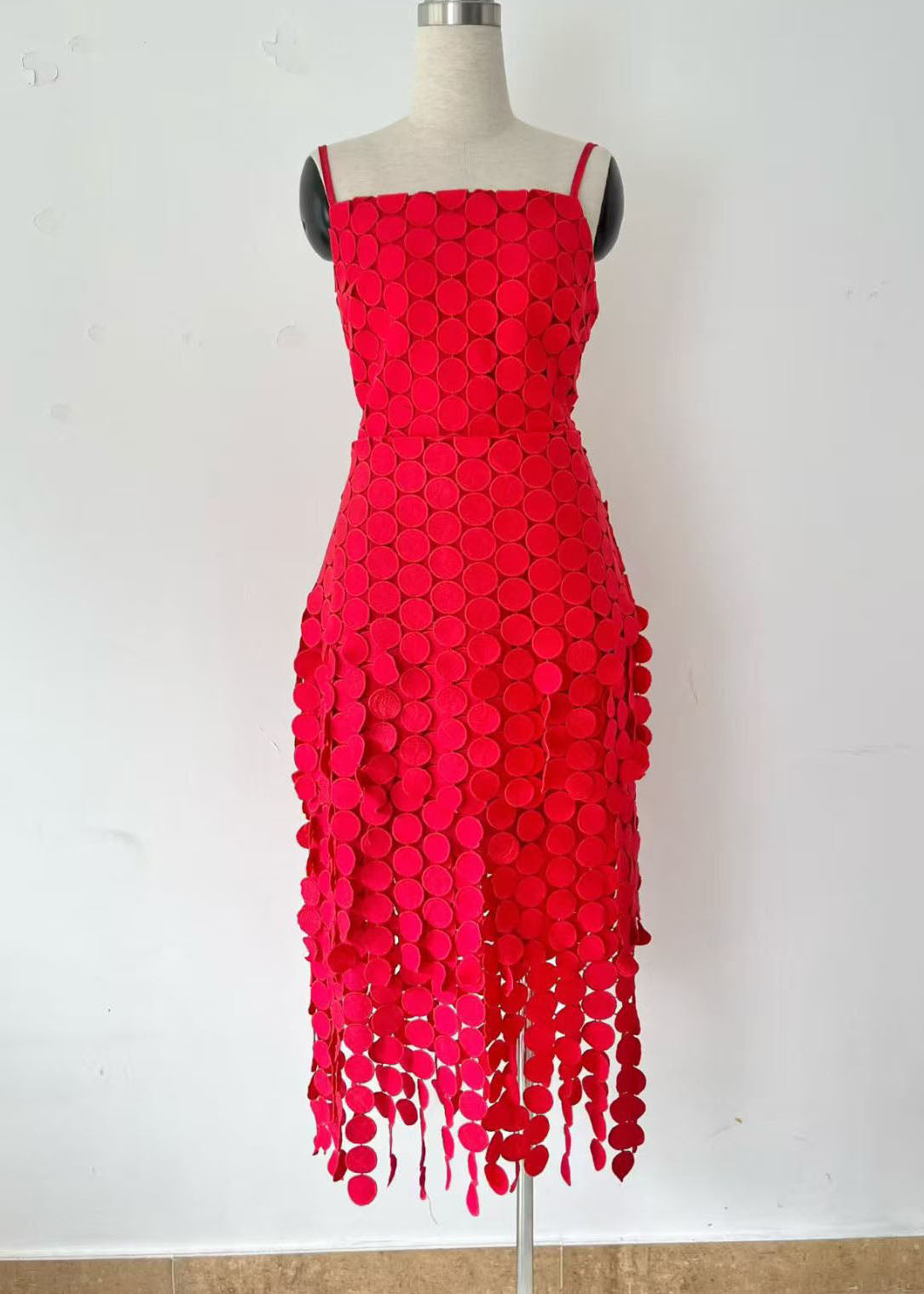 Fashion Pink Gradient Tasseled Spaghetti Strap Dress Summer