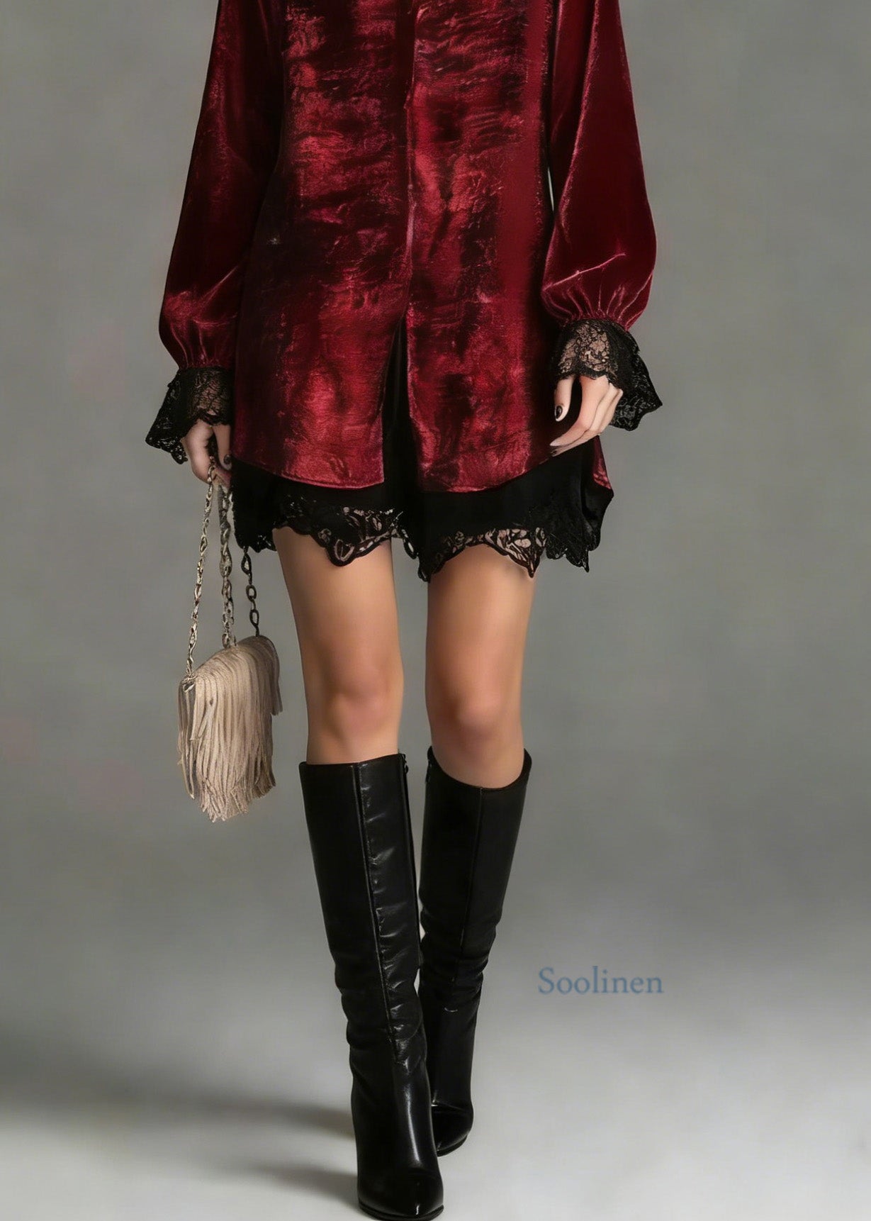 Fashion Red Peter Pan Collar Lace Patchwork Silk Shirt Top Spring