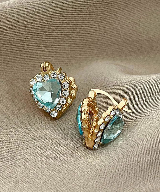 Fine Blue Alloy Crystal Zircon Heart-Shaped Hoop Earrings