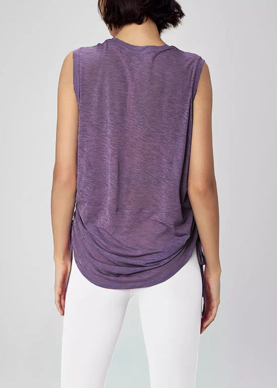 Fine Purple Drawstring Cotton Beach Vest Sleeveless