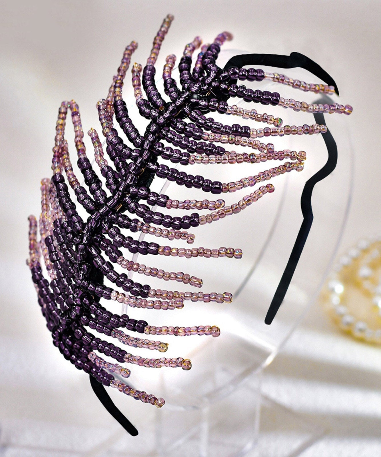 Gradient Color Purple Feather Acrylic Crystal Beading HairPiece