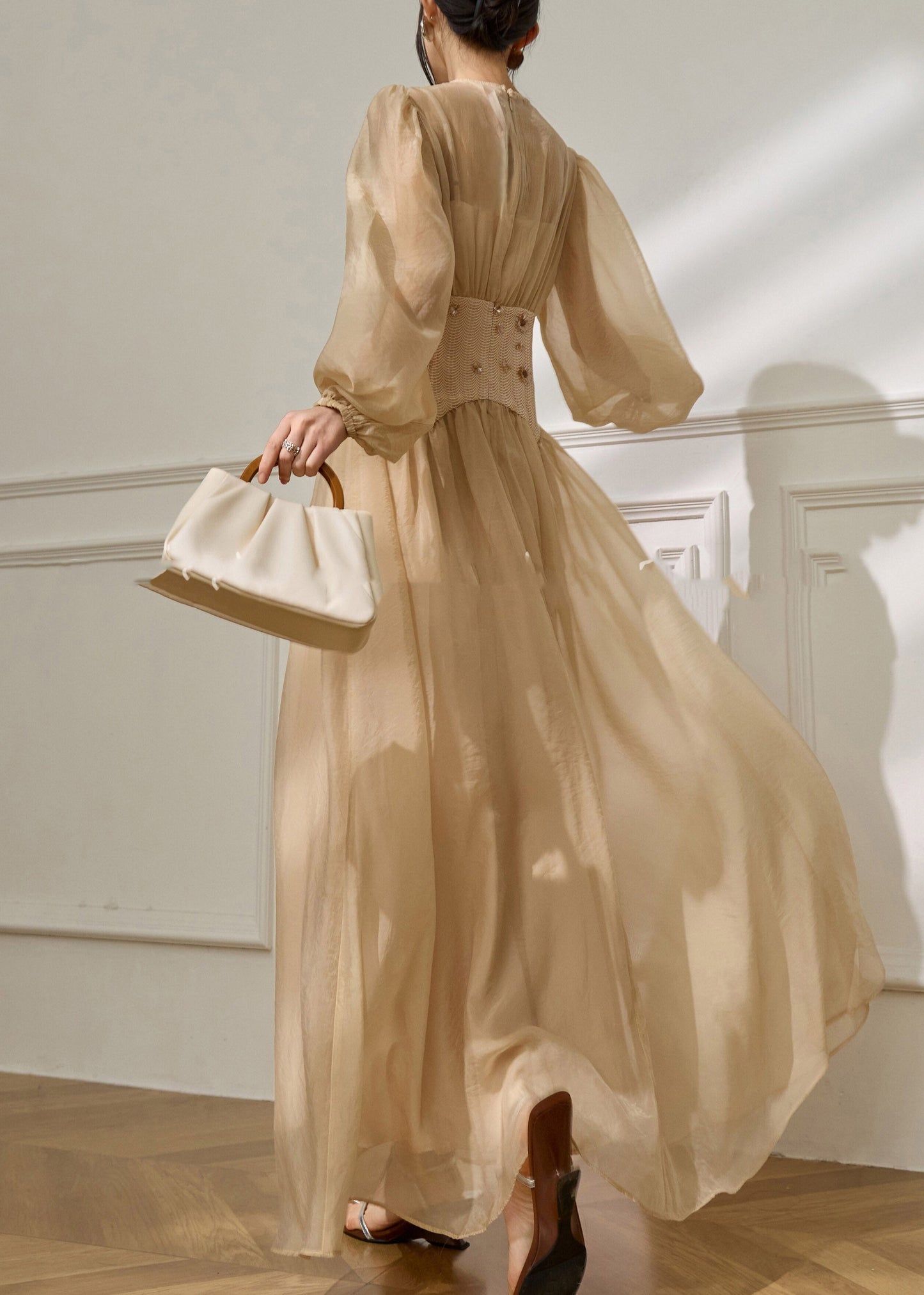 Modern Beige Tulle Patchwork Tunic Maxi Dresses Spring