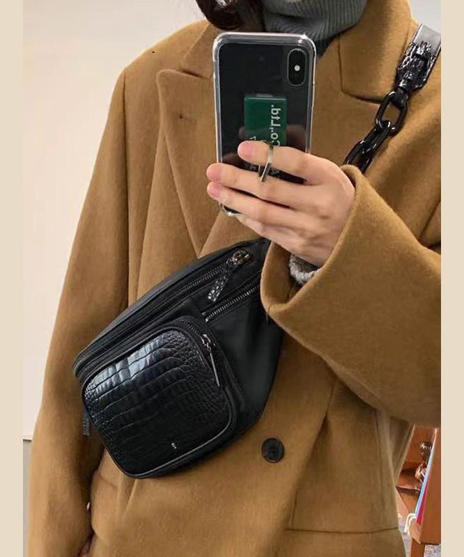Modern Black Faux Leather Solid Durable CrossBody Bag