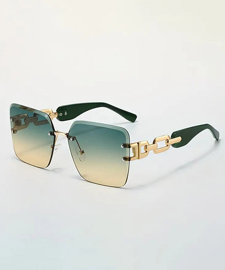 Modern Tawny Metal Hollow Out Patchwork Square Sunglasses
