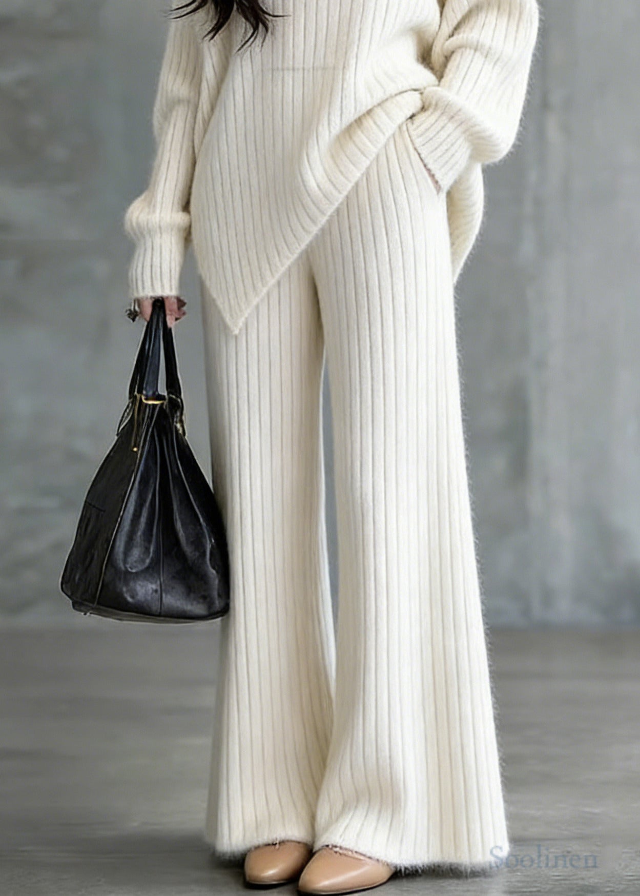Modern White Asymmetrical Oversized Knit Two-Piece Set Spring