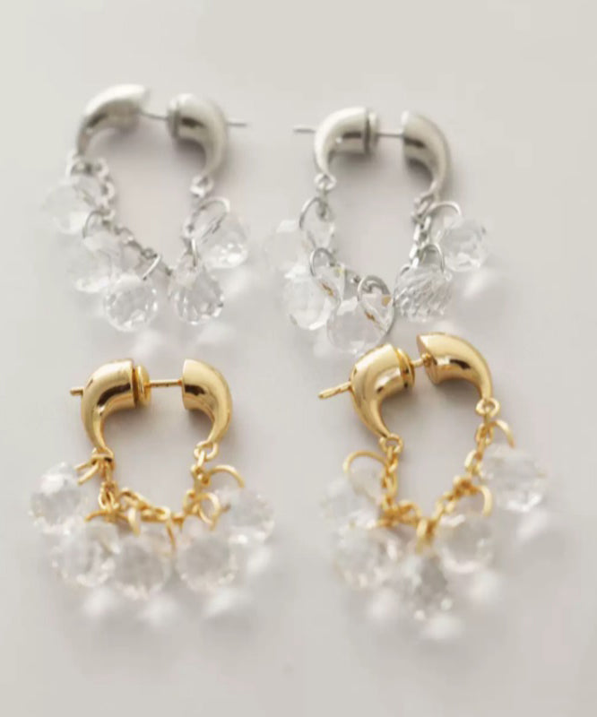 Oversize Silk Copper Overgild Crystal Water Droplet Hoop Earrings