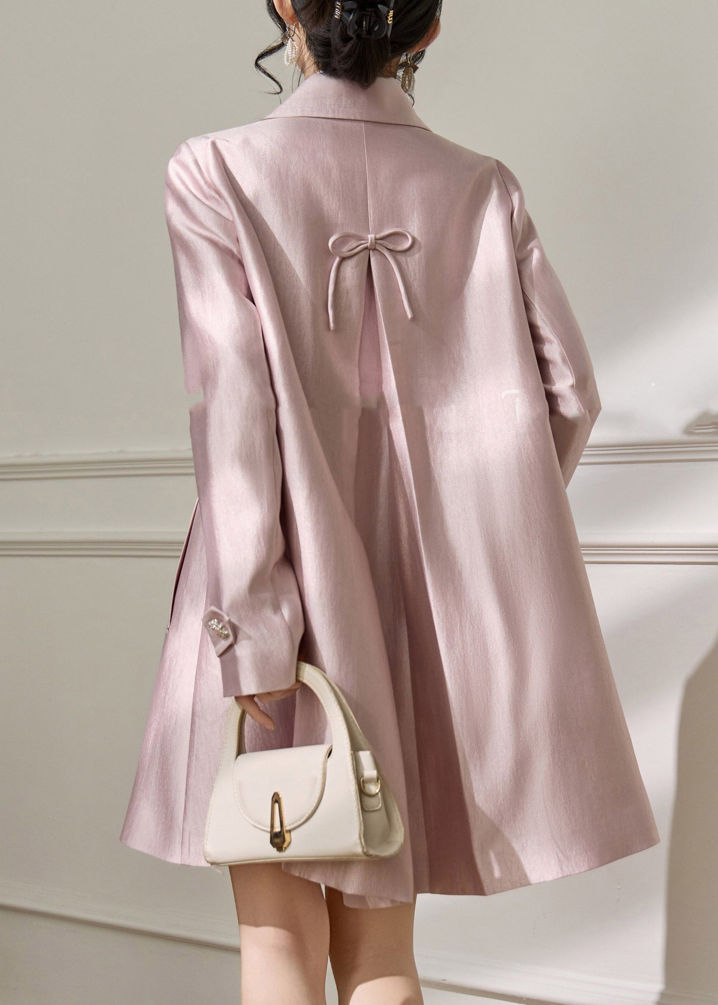 Plus Size Pink Peter Pan Collar Button Coats Spring