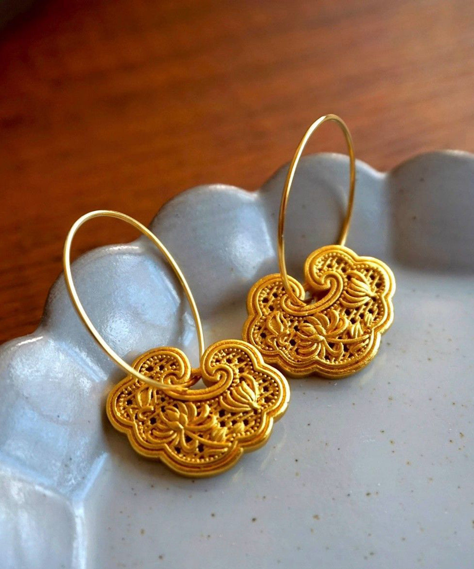 Retro Gold Alloy Safety Lock Hoop Earrings