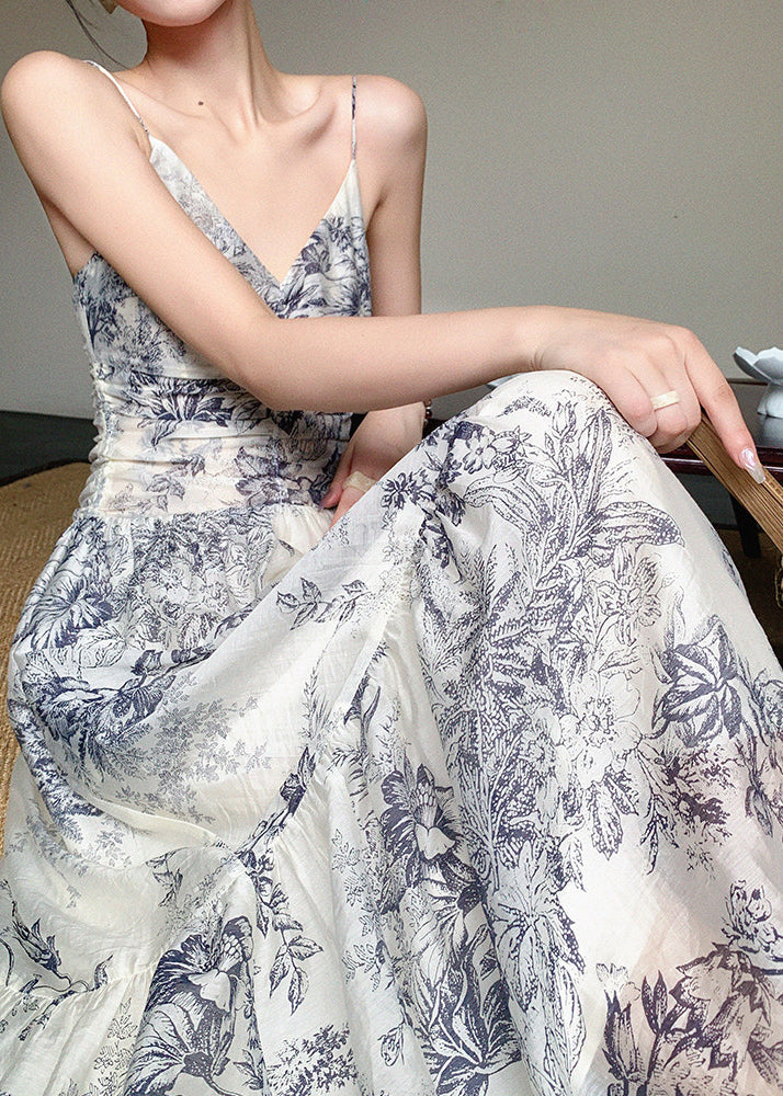 Slim Fit V Neck Print Long Spaghetti Strap Dress Sleeveless