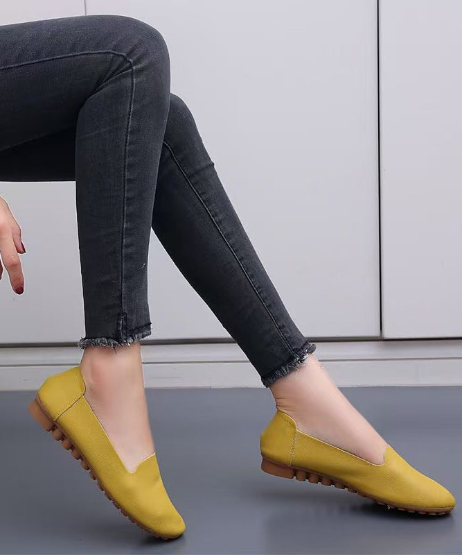 Soft Yellow Faux Leather Flat Shoes For Women