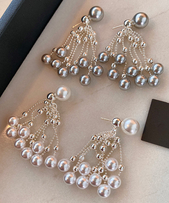 Stylish White Fireworks Pearl Alloy Drop Earrings
