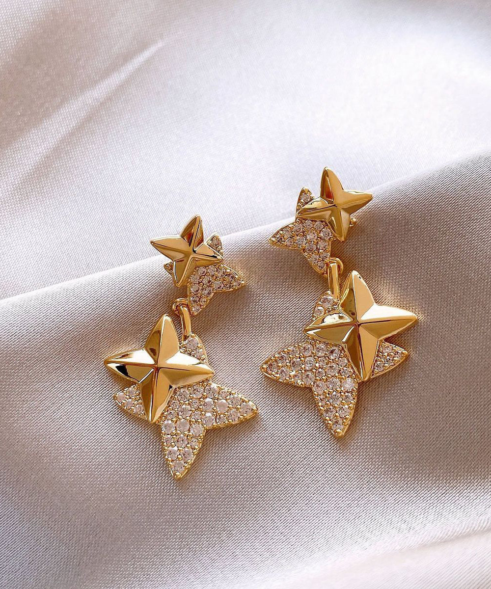 Unique Gold Copper Zircon Star Drop Earrings