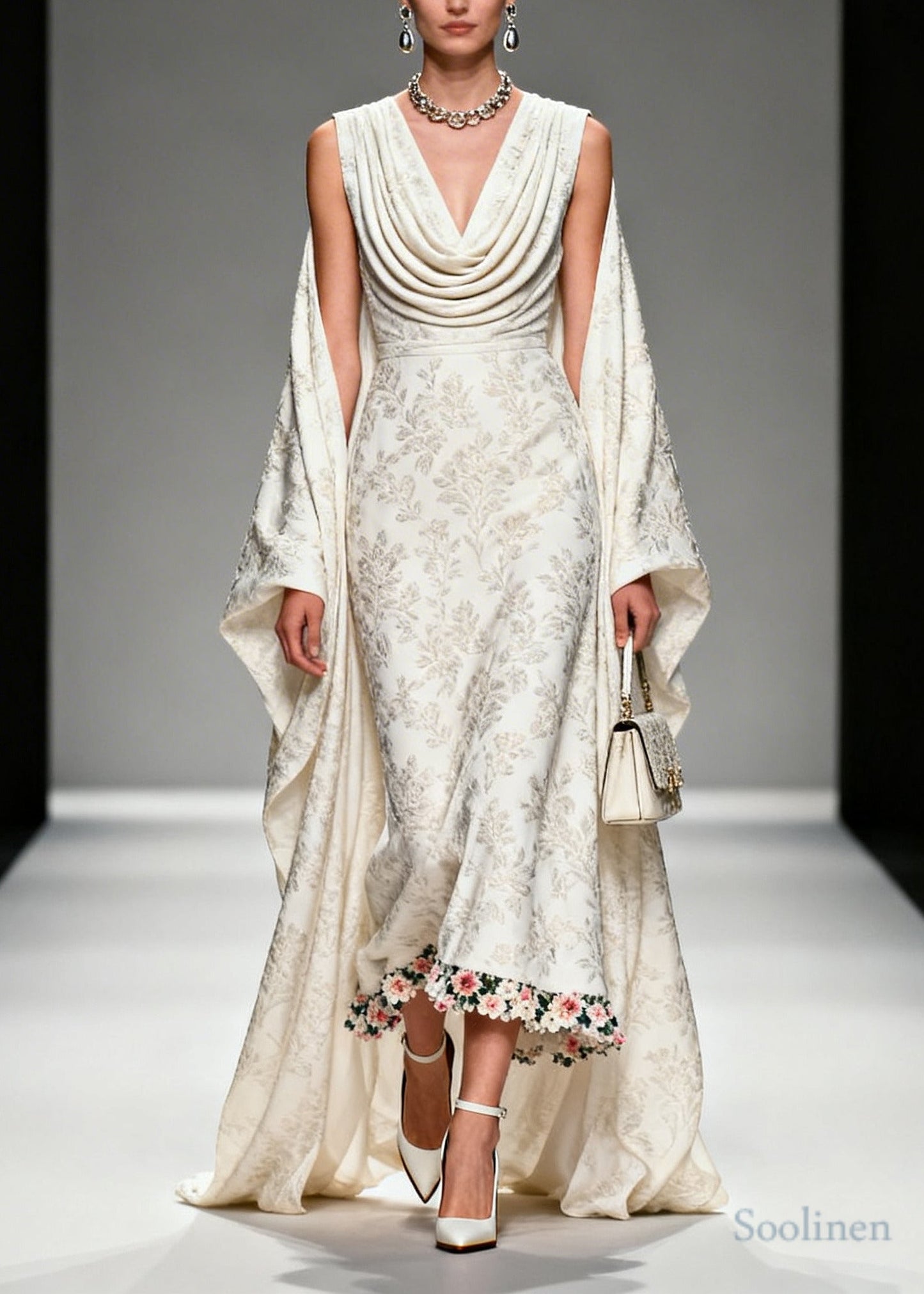 Unique White Jacquard Flower Patchwork Silk Vacation Dresses Summer