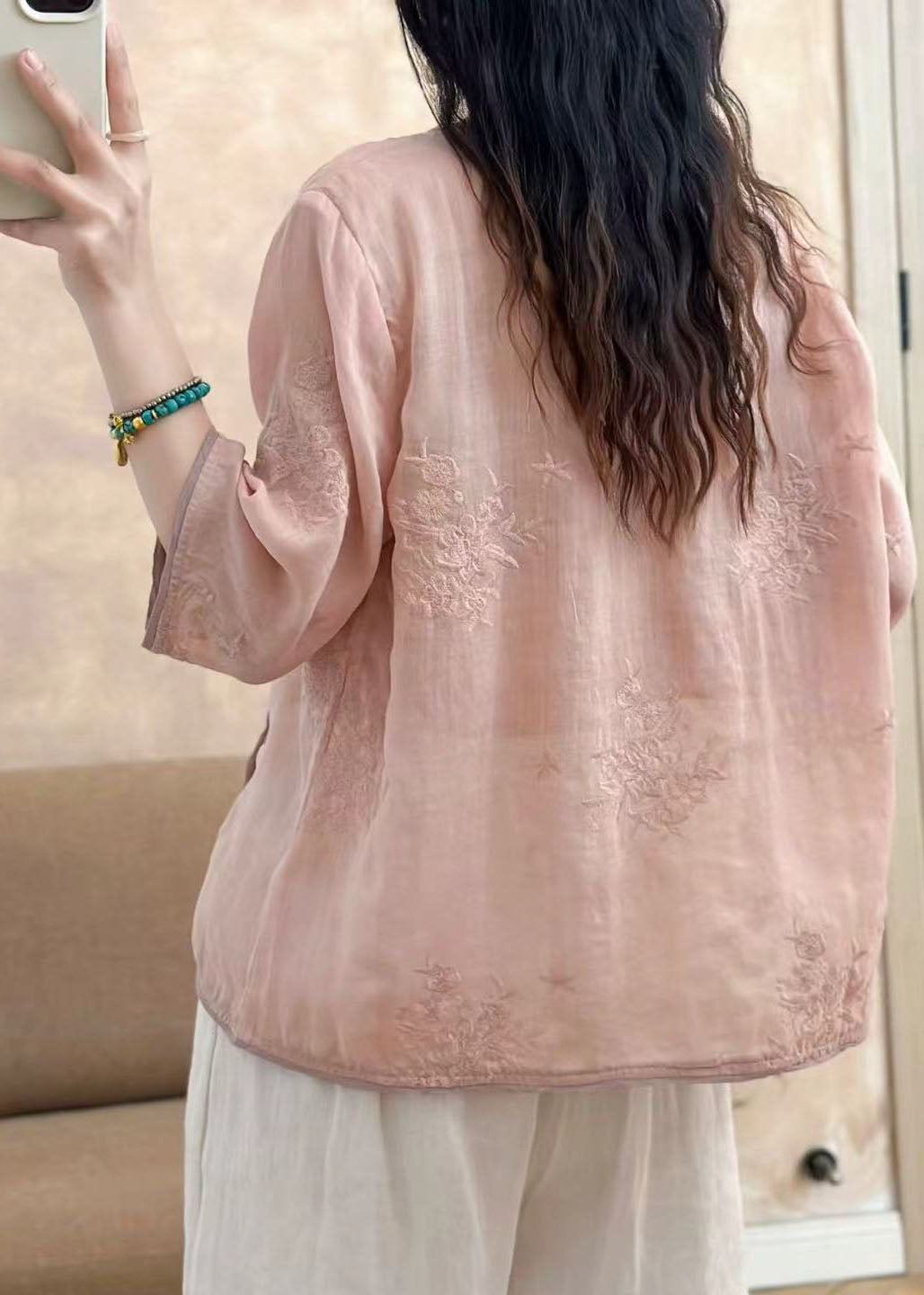 Vintage Yellow O Neck Embroidered Linen Top Summer