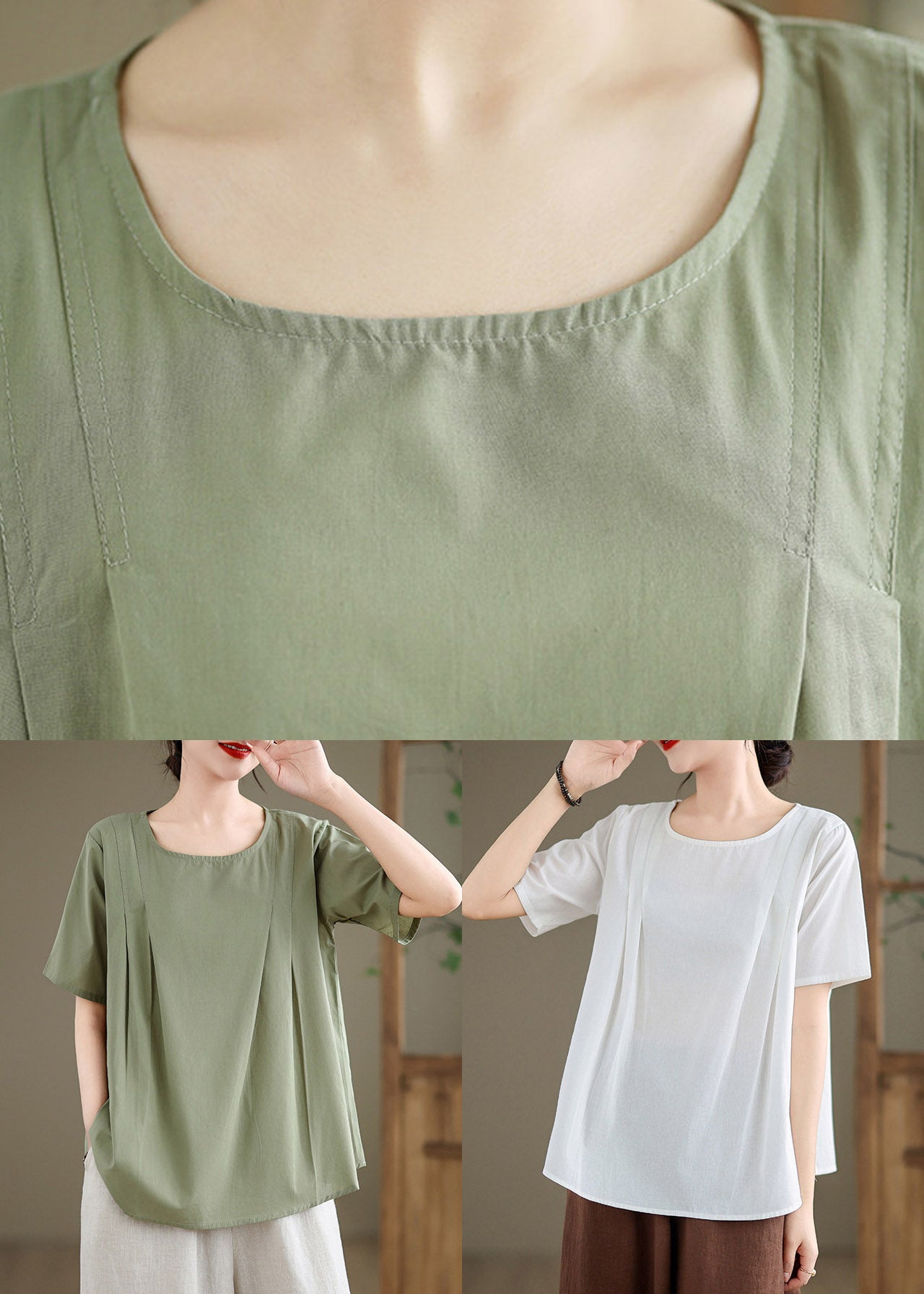 White O-Neck Solid Top Short Sleeve