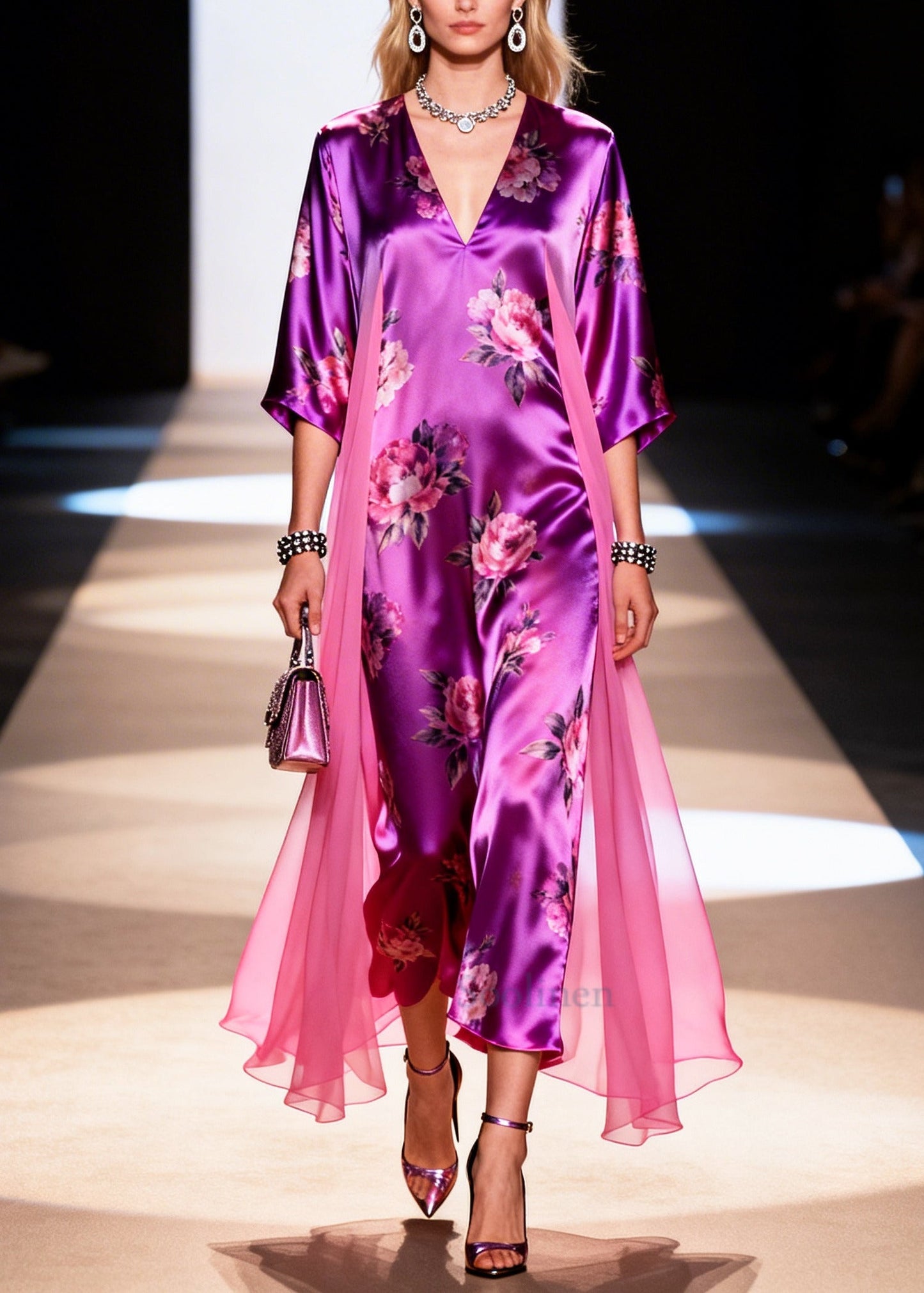 Women Purple Oversized Patchwork Tulle Long Dresses Summer