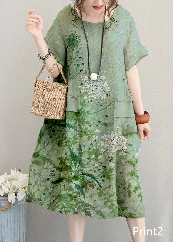 fine Print5 linen dress casual linen clothing dresses women o neck patchwork cotton dress