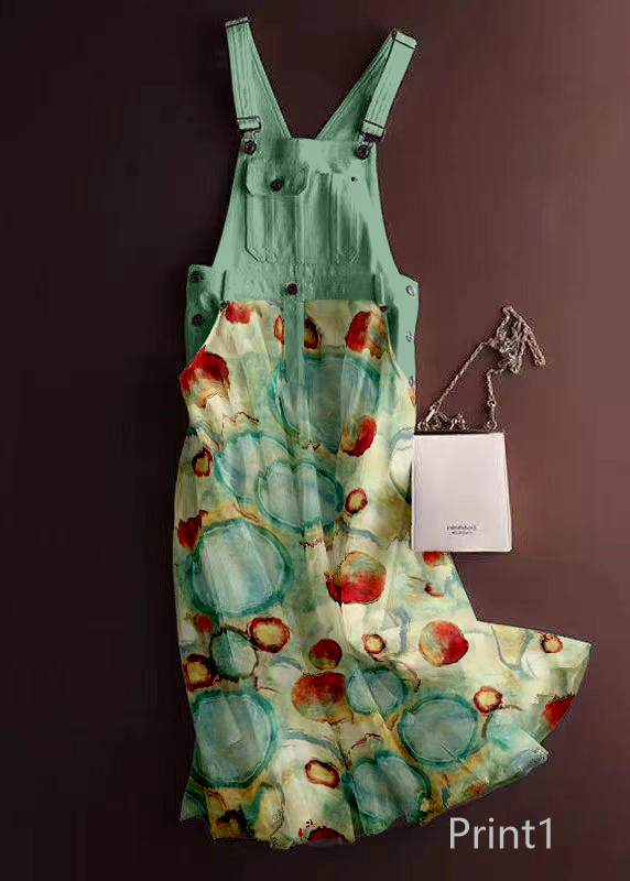 Unique Print4 Tulle Patchwork Denim Strap Dress Summer