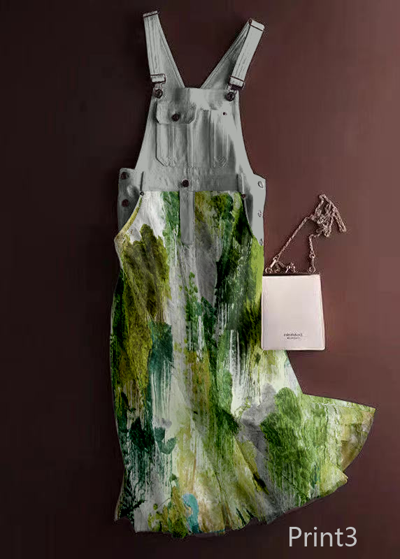 Unique Print3 Tulle Patchwork Denim Strap Dress Summer