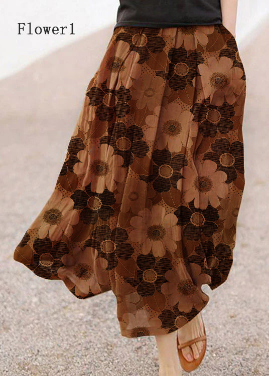 Retro Print2 Pockets Linen Skirt Summer